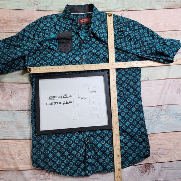 Consequence Mens Small Turquoise Black Long Sleeve Button-Up Shirt - Picture 11 of 12
